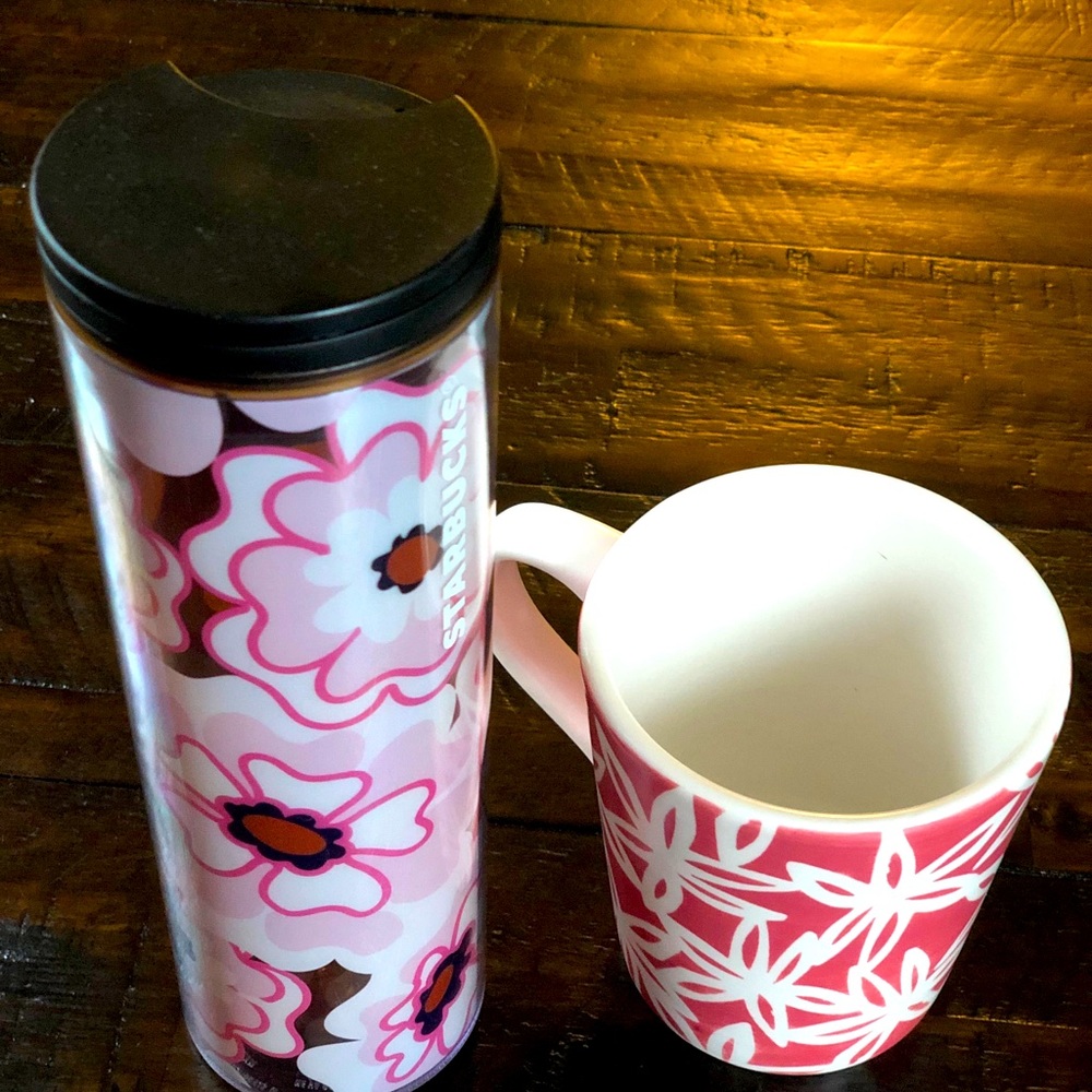 Cherry blossom and white Lily Starbucks set